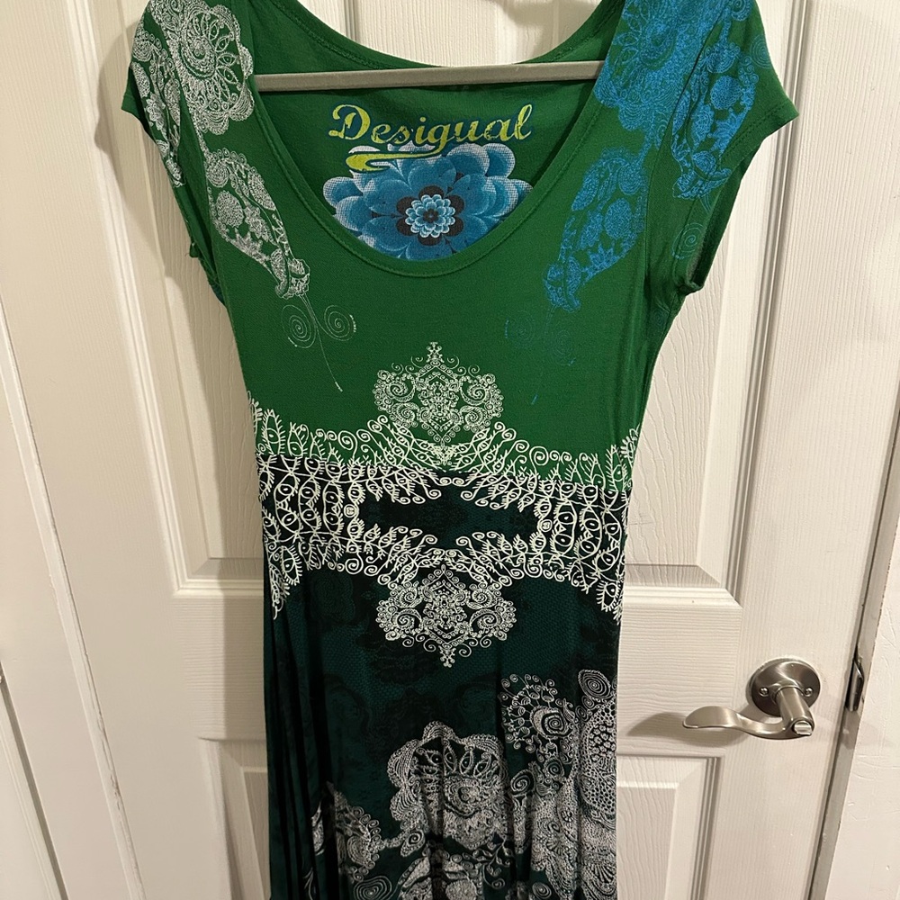 Desigual Green and Blue Maxi Dress with Intricate Patterns